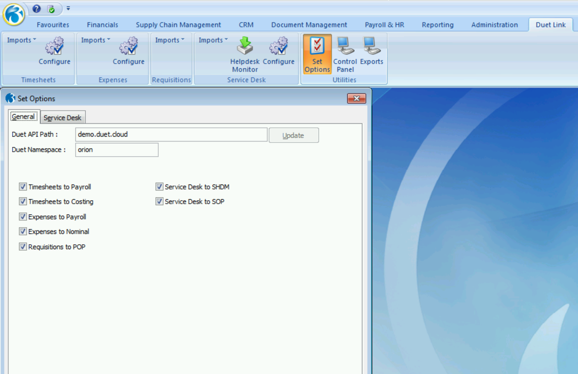 Opera 3 integration overview screenshot